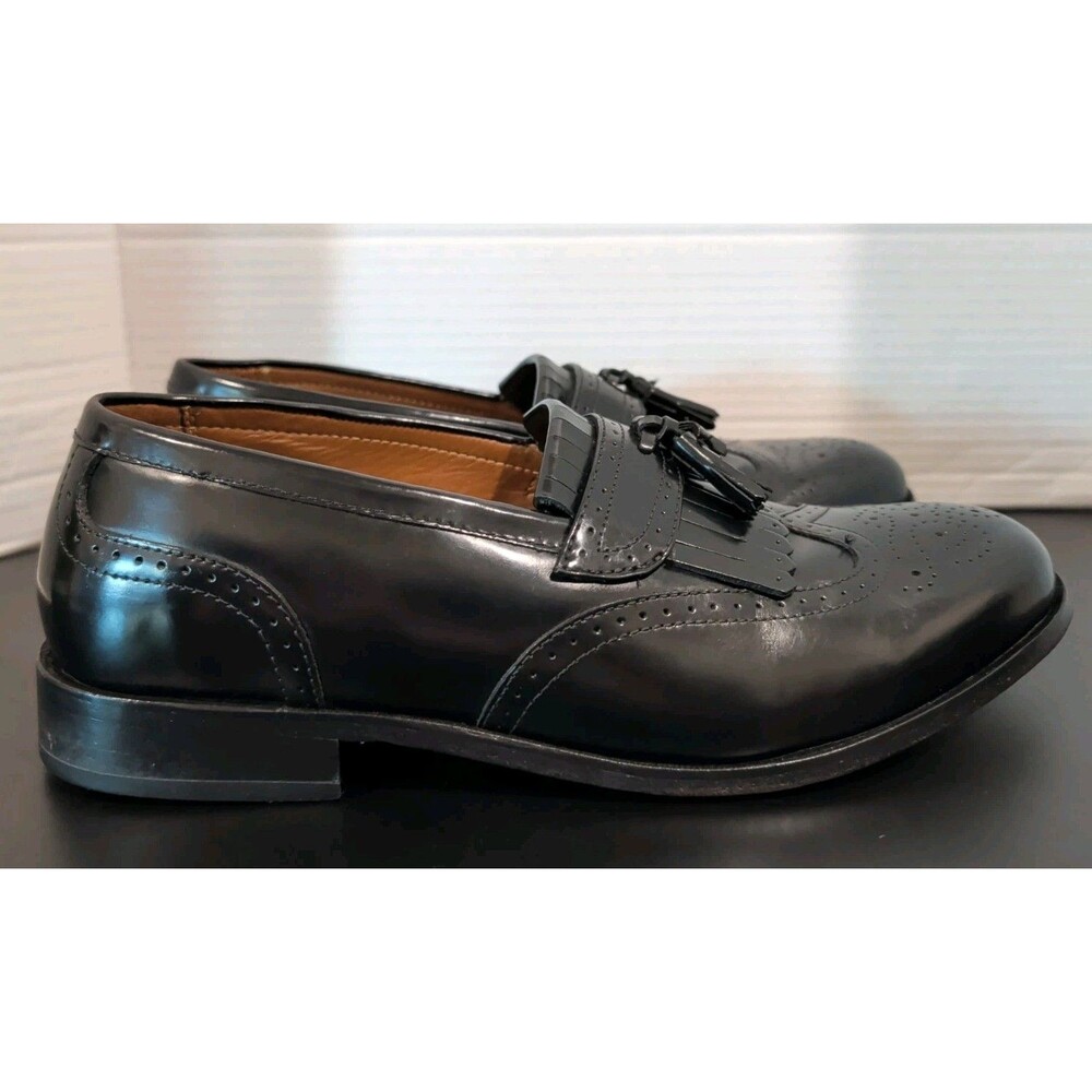 FLORSHEIM BLACK LEATHER TASSEL SLIP-ON DRESS SHOES MENS 8.5D 11223-001 EUC